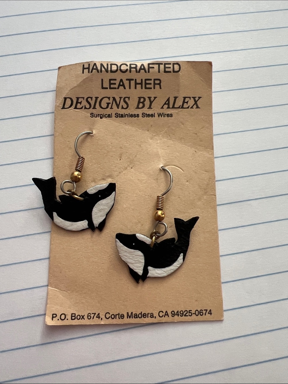 Handcrafted Leather Orca Whale Earrings - Black & White